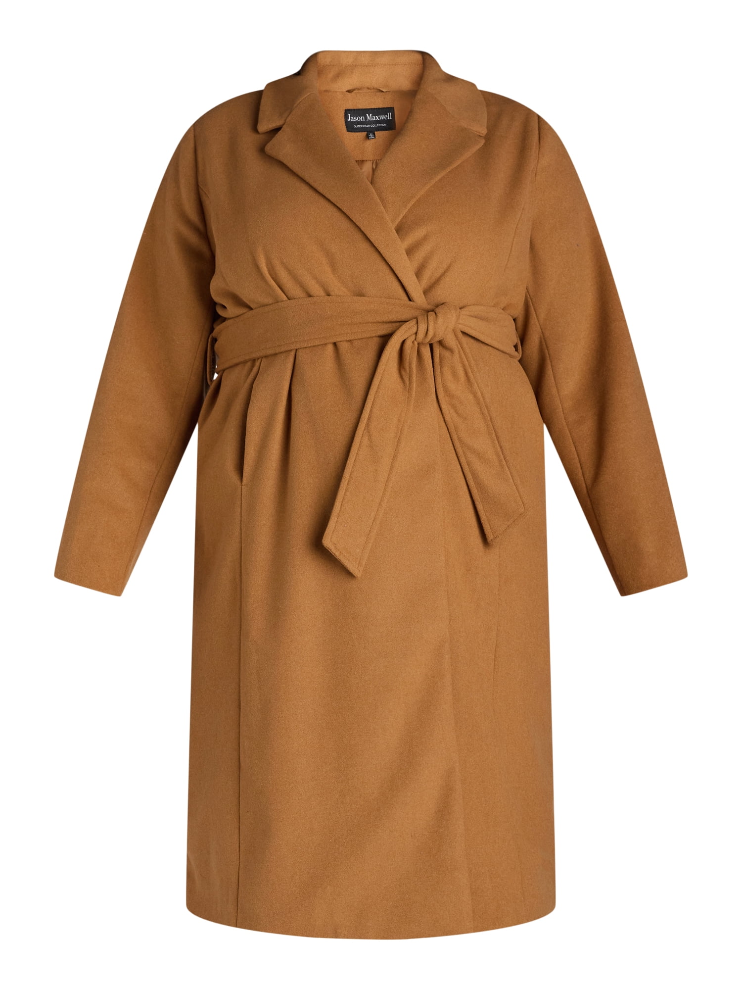 Jason Maxwell Women's and Women's Plus Long Coat with Tie Belt, Sizes S-3X