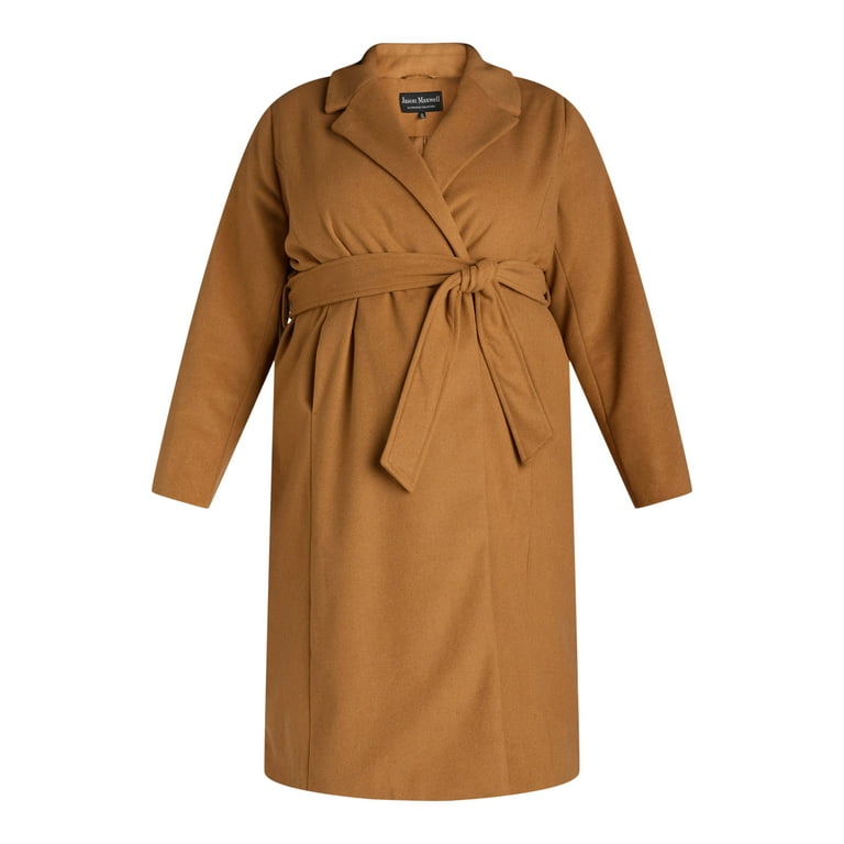 Jason Maxwell Women s and Women s Plus Long Coat with Tie Belt Sizes S 3x Size 2XL Brown