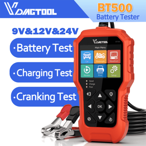 VDIAGTOOL BT500 Car Battery Tester 6V 12V 24V, 5–3000 CCA Load Tester with Cranking & Charging Test, for Car Truck SUV Motorcycle Boat