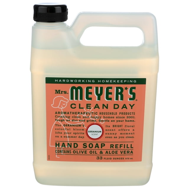 Relleno de jabón Mrs. Meyer's Clean Day Liquid Geranio, paquete de 3