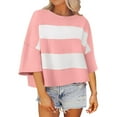 thumbnail image 1 of Mujeres de Manga Corta Tops Mitad de Manga Cuello Redondo Túnica, Cubierta Casual Rayas Camisa de Moda, 1 of 9