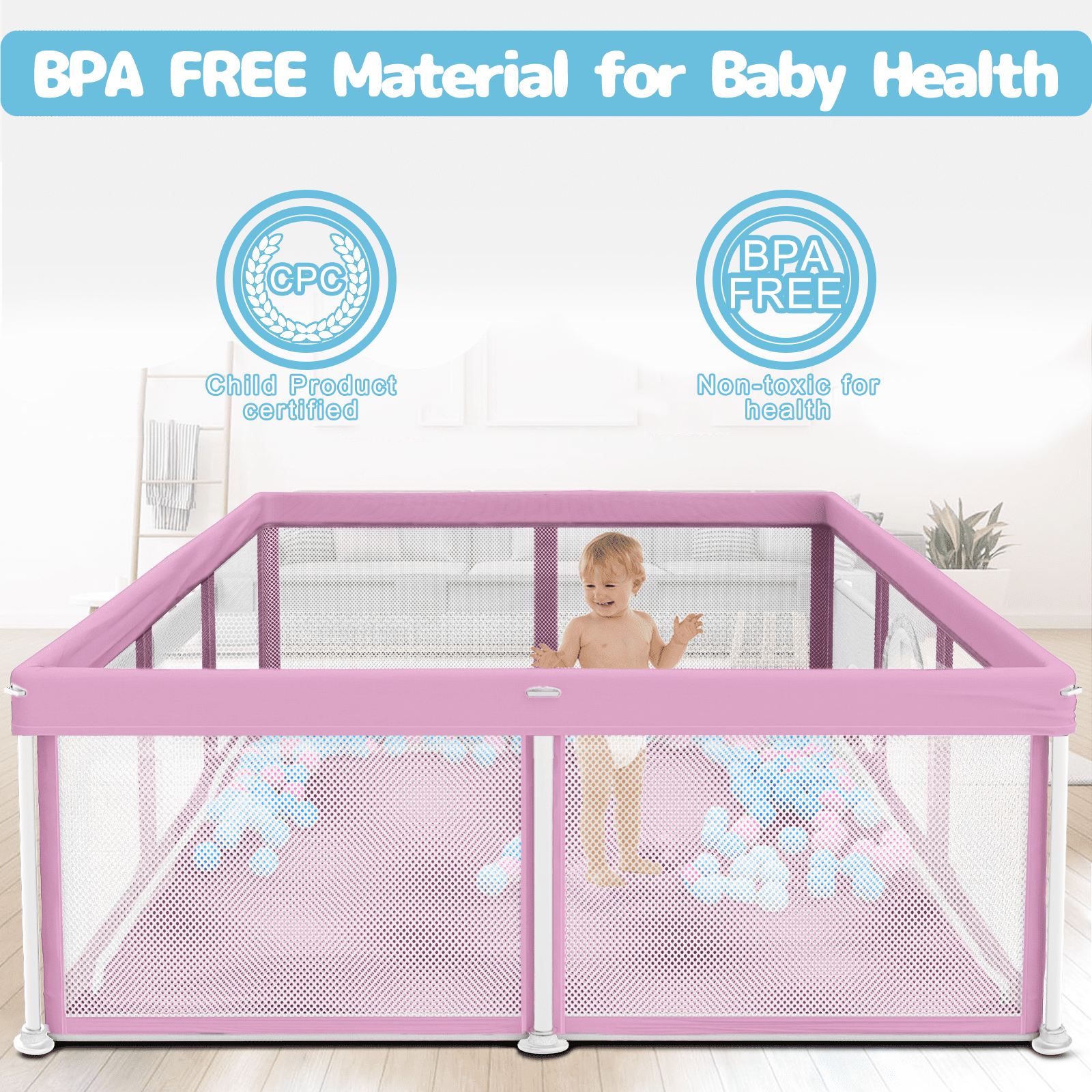 G TALECO GEAR Large Baby Playpen with Mat, Foldable Playpen for Babies and Toddlers, Portable Travel Play Yard, 50"x71", Pink