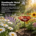 Handmade Metal Flower Garden Stake with Bird Bath & Pollinator Water ...