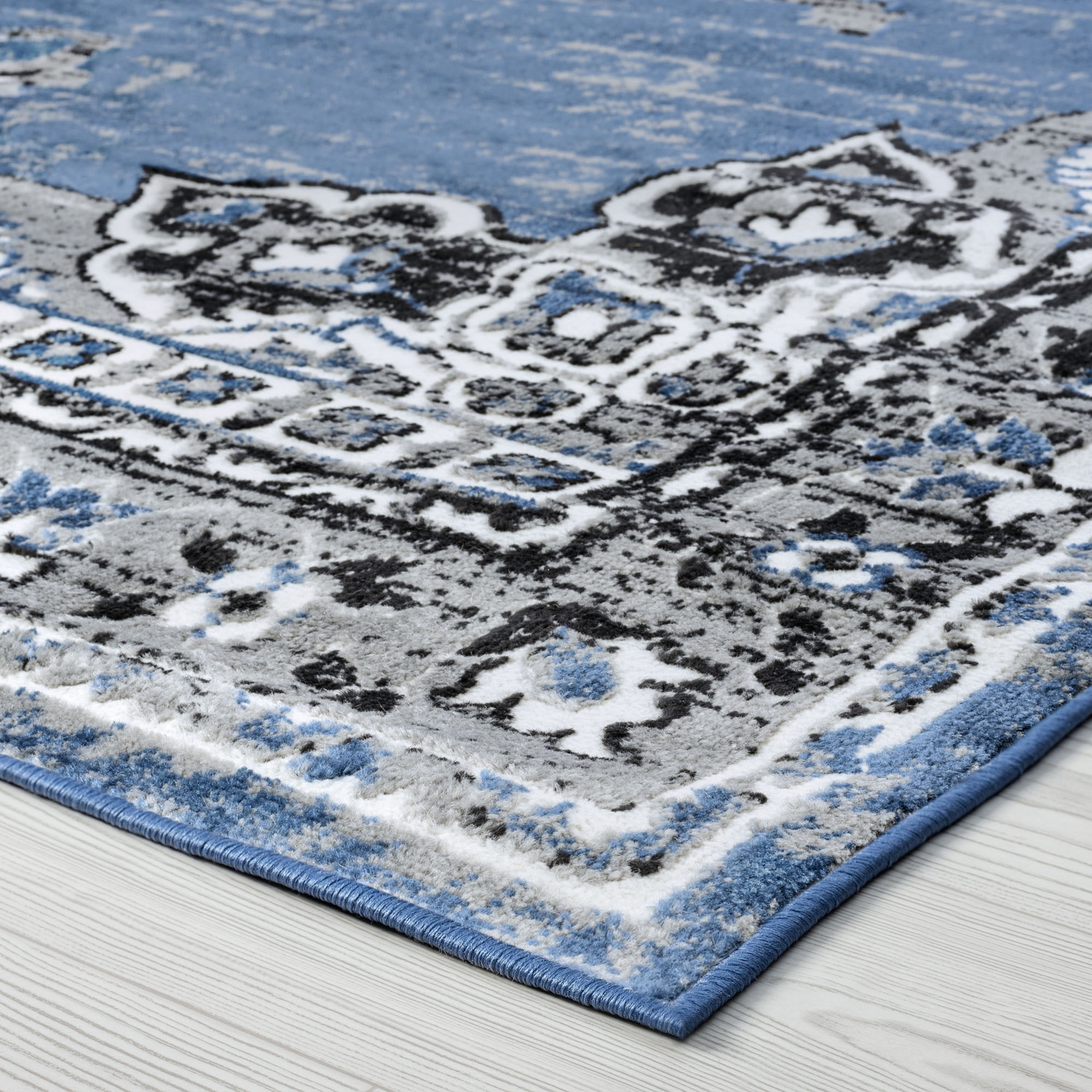 Traditional 8x10 Area Rug (7'11'' x 10'3'') Oriental Blue, White Living Room Easy to Clean