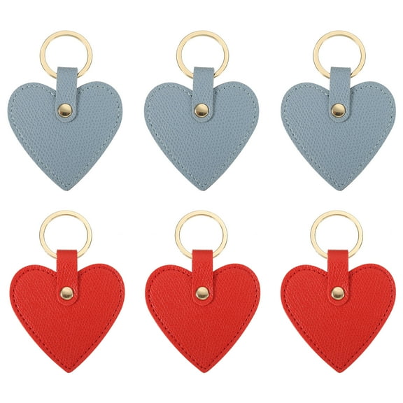 Uxcell Heart Leather Keychains Leather Key Fobs with Key Rings Keychain Holder for Wedding Gifts Red, Sky Blue 6 Pack