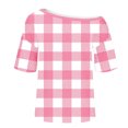 thumbnail image 4 of YUGYXL Women's Off Shoulder Shirt Fashion Plaid Short Sleeve Crewneck Tee Shirts Spring Loose Comfort Casual Tops Pink XXL, 4 of 6