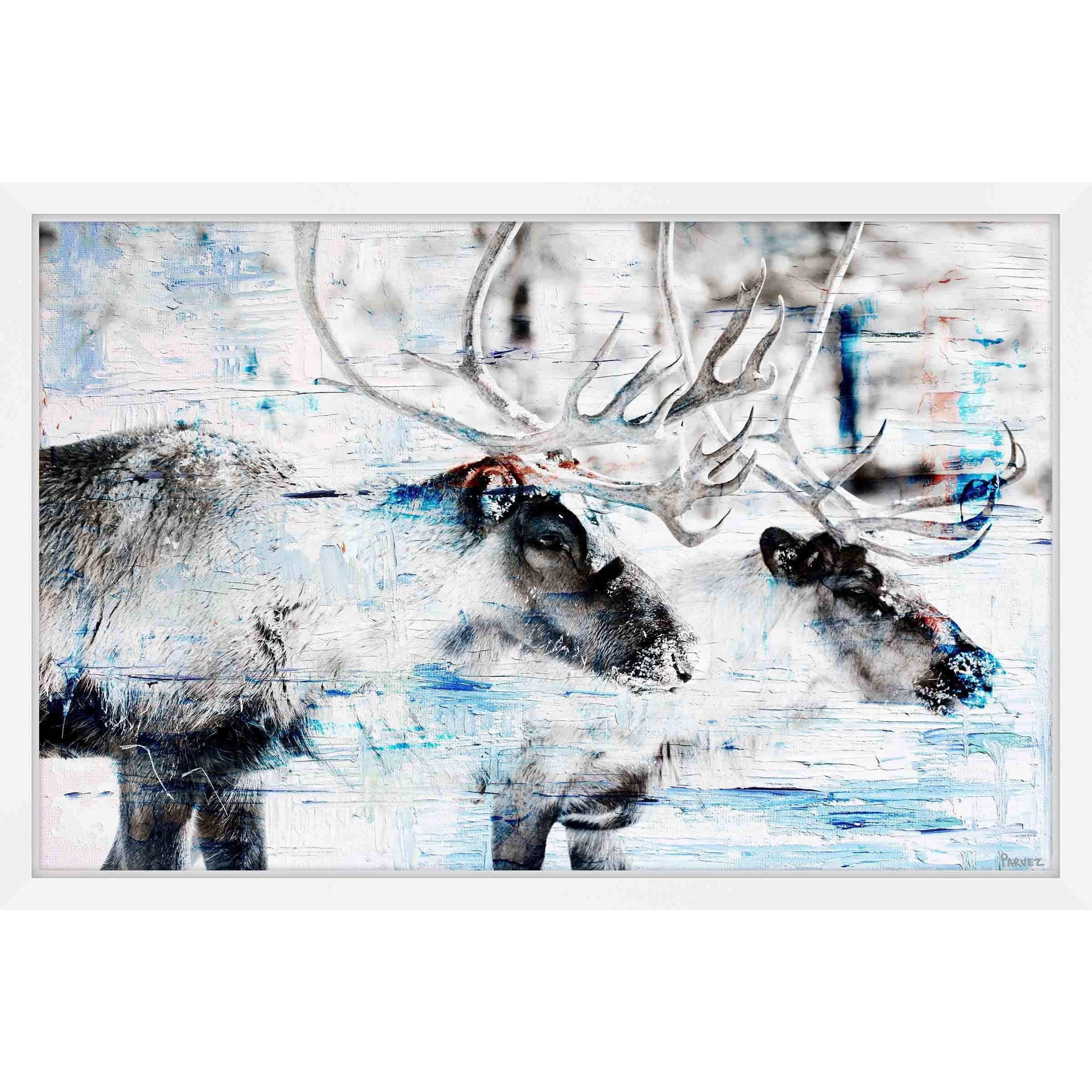 Parvez Taj "Conversating Deer" Framed Painting Print
