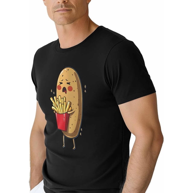 Camisetas para hombre, divertidas camisetas de algodón con cuello redondo y diseño de papas fritas, manga corta para hombre.