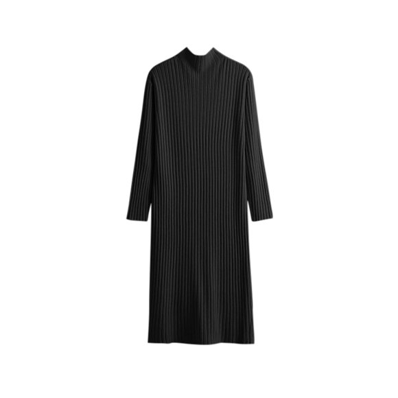 Floral Dresses Womens Long Sleeve Midi Sweater Dress Wrap Crew Neck Pleated a Line Flare Elegant Knit Maxi Dress S-176 Black One Size