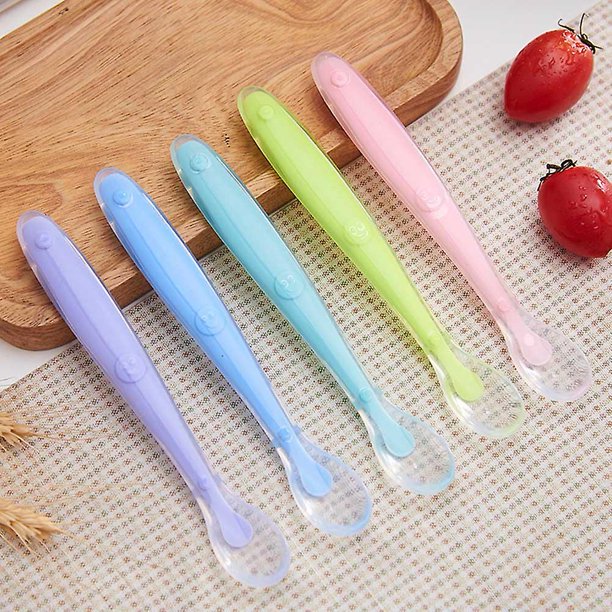 Cuchara de silicona para alimentación, cuchara de entrenamiento para seguridad de bebé, cuchara para alimentación infantil para ni?os, utensilios para ni?os, cosas baratas para bebés-5 ZefeiWu 8390615490641
