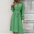 thumbnail image 6 of IROINNID Deals Semi Formal Dress for Women Long Sleeve A-Line Dress V-neck Bandage High Waist Shirt Dress,Green, 6 of 7