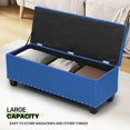 thumbnail image 3 of OSM 42 Inch Long Storage Ottoman Bench, Linen Foot Stool Upholstered Foam Padded Rectangular Fabric Tufted Bench Footrest for Living Room Bedroom Entryway with 660 Lbs Capacity, Navy Blue, 3 of 9