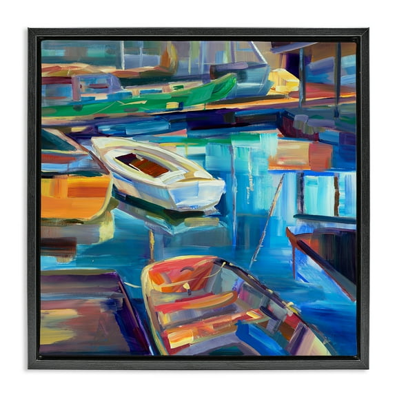 Stupell Industries Boat Marina Abstraction Transportation Painting Black Floater Framed Canvas Art Print Wall Art, 18 x 18