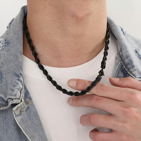 HOOUN Huge Black Fashion Twist Chain Rope Necklace Stainless Steel For Mens 8mm 24''