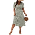 thumbnail image 5 of LWavelet Women's Plus Size Leopard Print Midi Dress Short Sleeve V-Neck Twist Front Casual Dress Light Green 2XL, 5 of 6