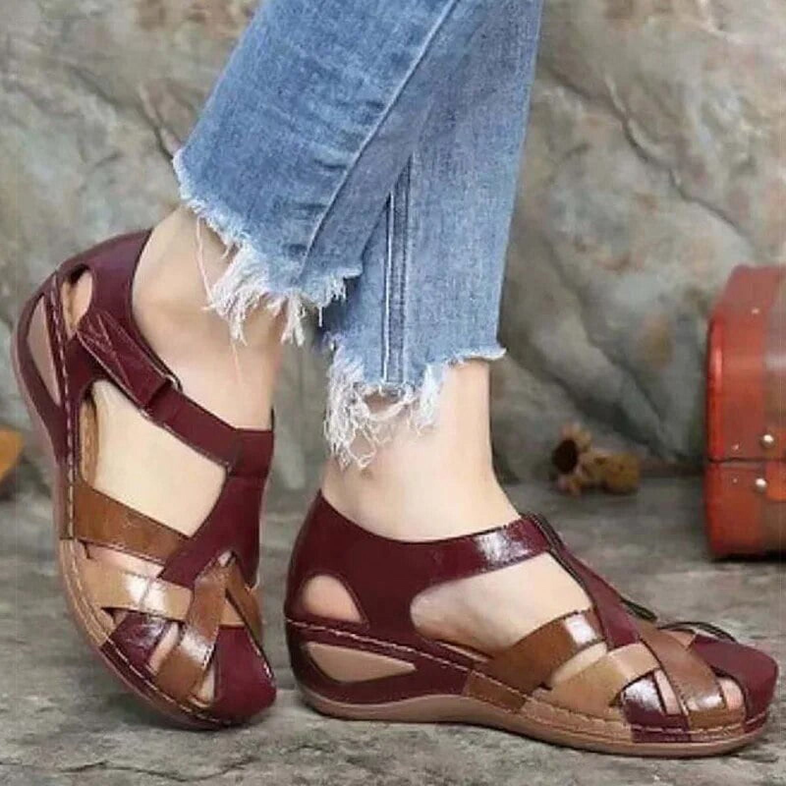 Women Sandals Soft Boottom Low Heels Summer Shoes For Women Mix Color Heeled Sandals Summer Women s Shoes Heel Footwear Female Brown 15 43