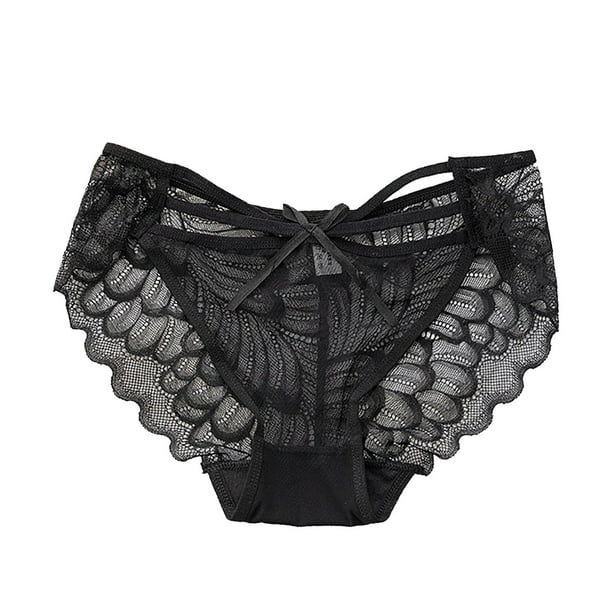 Gibobby Pantaleta de encaje para mujer Bragas de encaje sexy para mujer Transparente Hollow Out Bowknot Mesh Atractiva y cómoda Ropa interior de triángulo de cintura(Negro,Talla única)