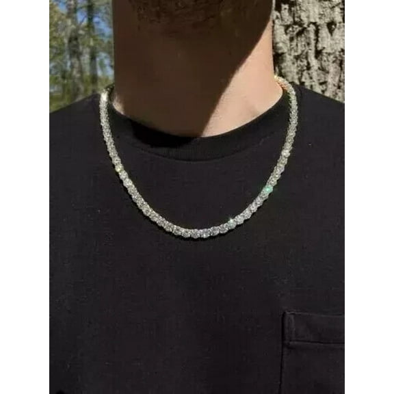 32Ct Round Cut White Lab Created Diamond Tennis Necklace 14K White Gold Plated 4MM 18 INCH