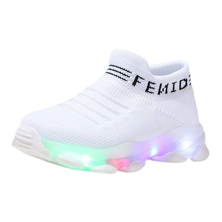 

Yinguo Sport Shoes Girls Boys Children Baby Run Casual Socks Letter Led Sneakers Luminous Mesh Baby Shoes White 27