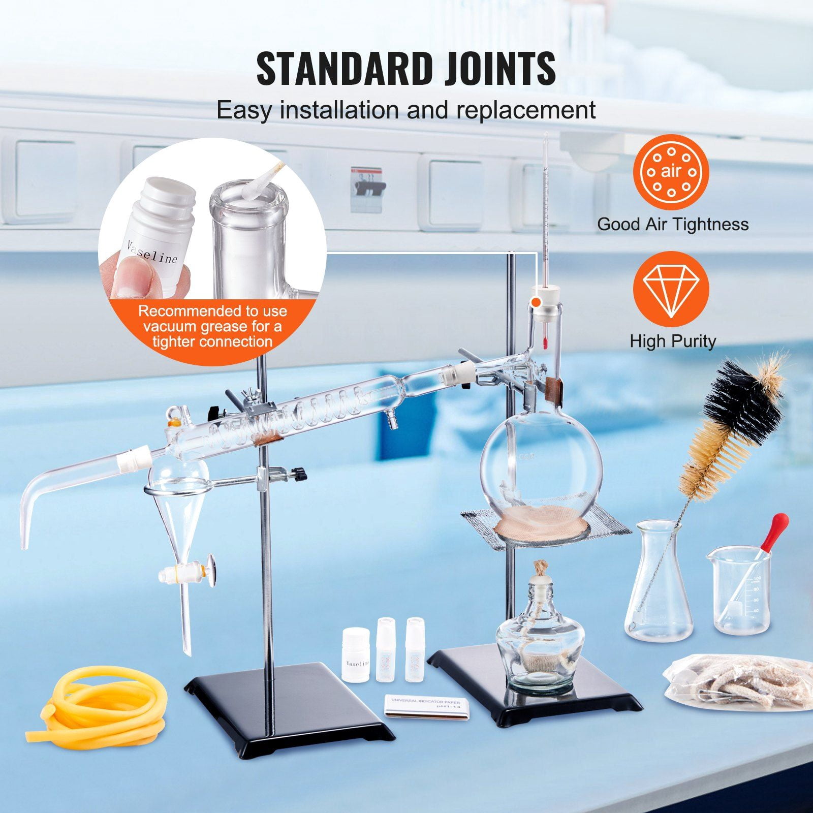 500ml Essential Oil Distillation Kit 3.3 Boro Lab Glassware Set with Alcohol Lamp Ceramic Mesh 24 40 Joint 28 Pcs