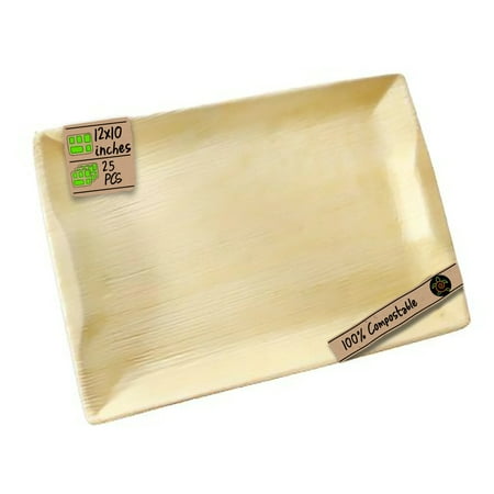 

Disposable Dinner Plates 12 Rectangle Palm Leaf Plates for Charcuterie 25 Pack