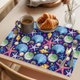 thumbnail image 3 of Coastal Blue Placemats Set of 6 Ocean Starfish Shell Conch Watercolor Place Mats Indoor Wipeable Table Mats Washable Cloth Dining Table Placemats for Kitchen Holiday Party Home Decor 13x19 Inch, 3 of 9
