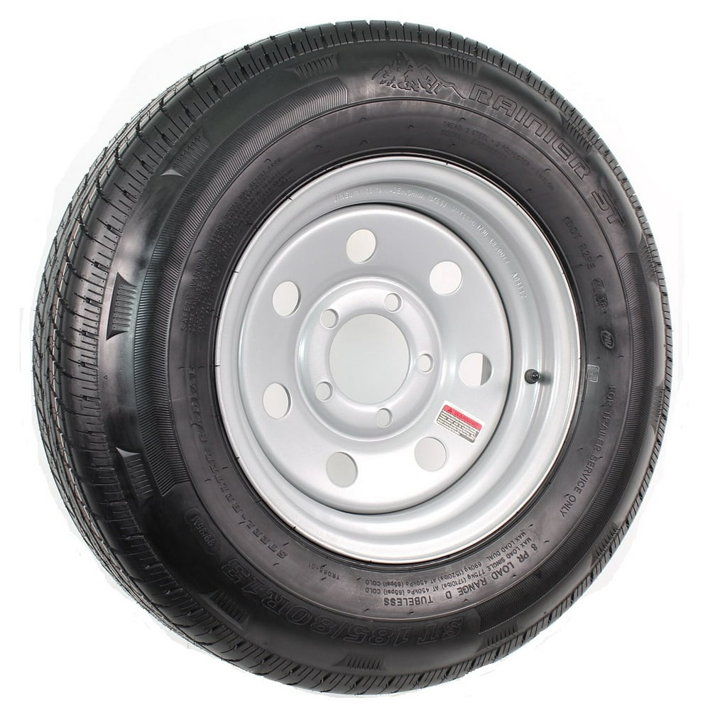Radial Trailer Tire and Rim ST185/80R13 13X4.5 54.5 Silver Modular