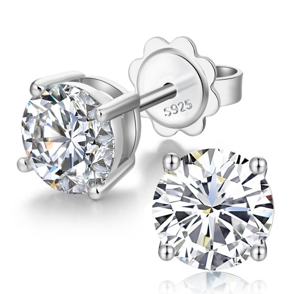 Jiamiaoi 18k White Gold Plated 925 Sterling Silver Sparkly Cubic Zirconia Stud Earrings Sets 4mm-8mm Circle Diamond Earrings Gold Square Stud Earrings Hypoallergenic