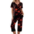 thumbnail image 2 of Women's Halloween Pajama Sets 2 Pieces Lounge Sleepwears Pumpkin Printed Plus Size Short Sleeve Top and Capri Pants Halloween Gifts, 2 of 6