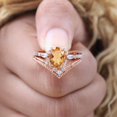 thumbnail image 2 of Citrine Engagement Cluster Ring Set Promise Curved Band Set Diamond Halo Wedding Engraved Jewelry Proposal Gift, 2 of 5