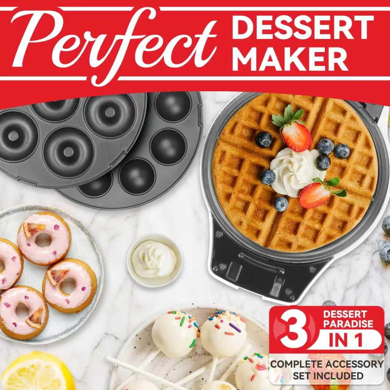3-in-1 Belgian Waffle Maker with Removable Plates, Non-Stick  Donut & Cake   for Home Kitchen