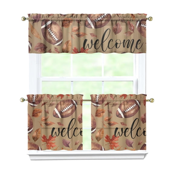 Rod Pocket Kitchen Curtain Set 3-Piece, 27.5x36 Inch Valance & Tier Drapes, Polyester Pongee Cafe Curtains for Living Room, Bathroom, Farmhouse Rustic Country Window Treatments.