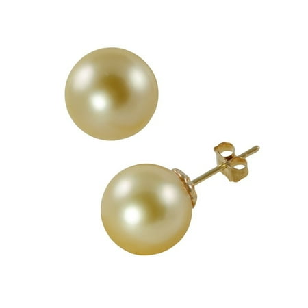 - 14k Gold 8MM Womens Yellow Pearl earrings