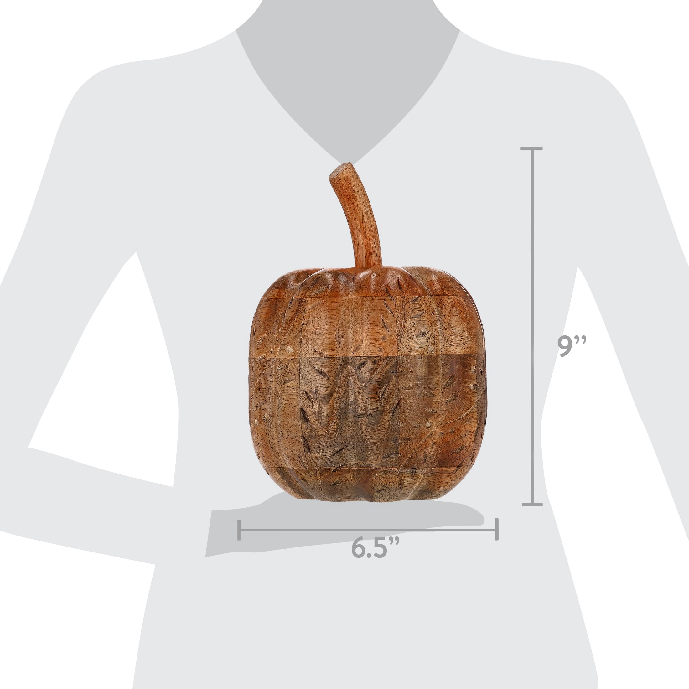 Wood Carved Tall Pumpkin Tabletop Decoration, Brown, 8.75", Fall by Way To Celebrate