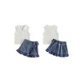 thumbnail image 2 of BemeyourBBs 2Pcs Toddler Baby Girl Summer Clothes Infant Baby Girl Denim Outfit Toddler Cowgirl Outfit Sleeveless Lapel Collar Ribbed Vest Tank Tops and Ruffled Jeans Skirt Denim Skirts Set, 2 of 9