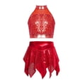 thumbnail image 2 of iiniim Girls 2 Piece Jazz Latin Dance Outfit Sequin Sleeveless Crop Top with High Low Mini Skirt for Disco Hip Hop Dancewear Red 10, 2 of 7