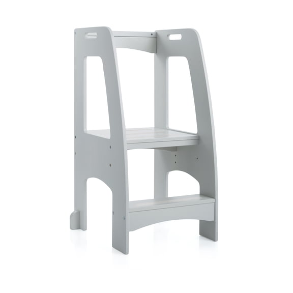Guidecraft Kitchen Tower Step-Up Stool - Gray: Kids' Wooden, Adjustable Counter Height Step Stool Learning Toddler Tower with Handrail