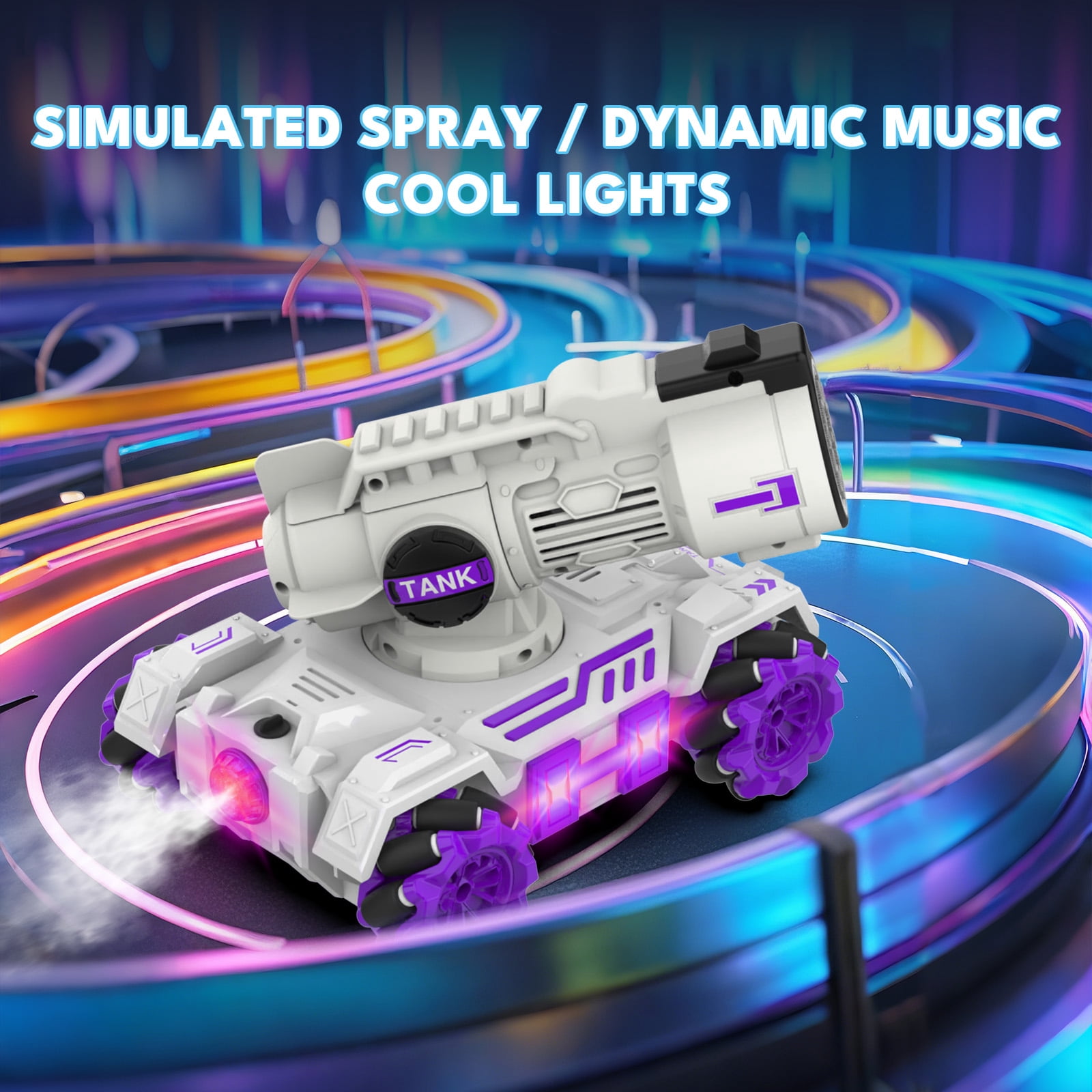 Kivdit Remote Control Car,2.4GHz RC Cars with Spray & Bubble,4WD RC Truck with 360° Rotation,Lights & Music,Toy Gifts for Kids Boys Girls,White
