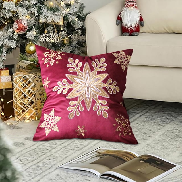 Housse de Coussin Flocons de Neige de Noël avec Fermeture Éclair Invisible, une Housse de Coussin Sans Insert