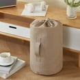 thumbnail image 2 of SLYNSHome Non Woven Fabric Drawstring Storage Bag Round Bottom Cylindrical Durable Space Saving Eco Friendly Organizer - Khaki, 2 of 7