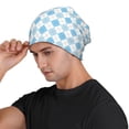 thumbnail image 3 of Xecao Blue and White Squares Print Beanie Knitted Hat for Men Women, Winter Fashion Knit Cuffed Caps Unisex, 3 of 7