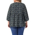 thumbnail image 3 of Agnes Orinda Women's Plus Size Babydoll Blouse Square Neck 3/4 Sleeve Floral Peplum Tops 3X Black, 3 of 6