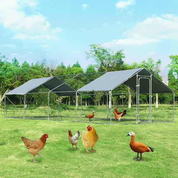 Gymax Walk In Chicken Coop Run House Shade Cage 10' X 26' w/Roof Cover
