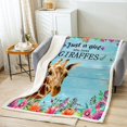 thumbnail image 2 of Kawaii Giraffe Flannel Blanket Farm Animal Sherpa Blanket, Red Pink Flower Blanket Baby Size Rustic Farmhouse Throw Blanket for Sofa, Blue Wooden Striped Flannel Blanket Lodge Cabin Decor, 2 of 6
