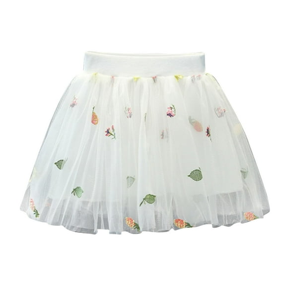 Zpanxa Girls Summer Clothes Girls' Elastic Waist Bow Embroidered Mesh Solid Princess Casual Half Skirts White 2 Years