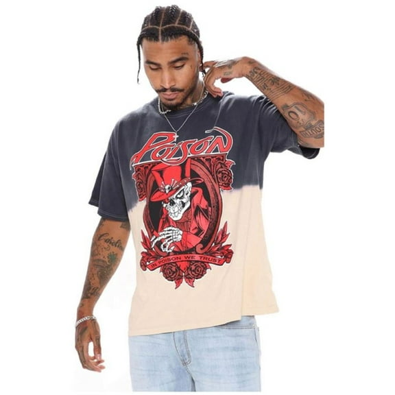 NovaMen Mens Poison In Poison We Trust Short Sleeve T-Shirt – Black/Cream (L)