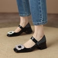thumbnail image 3 of YOWMNS Women's Rhinestone Chunky Low Heel Mary Janes - Fashion Square Toe, Slip-On Pumps, 3 of 5