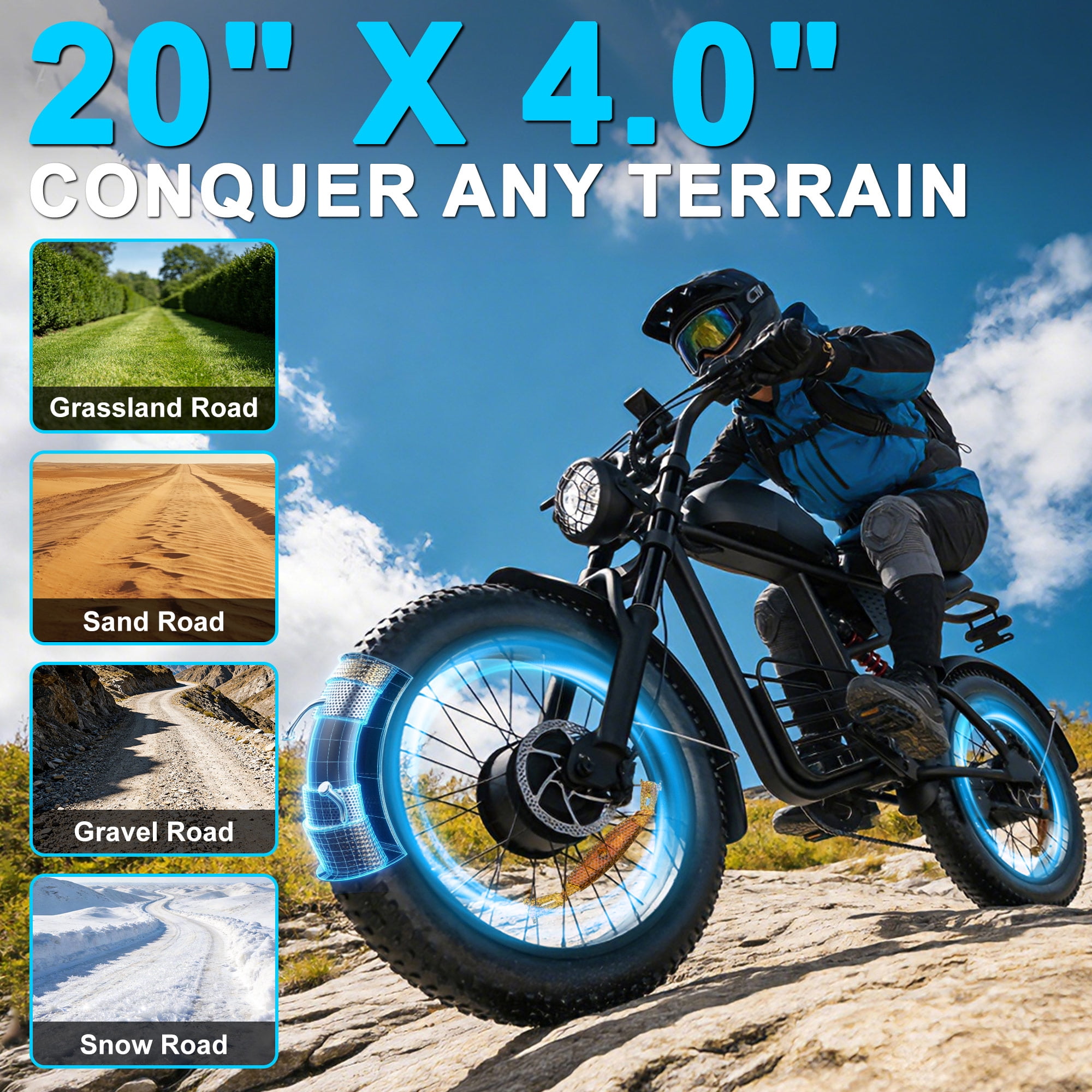 YUCHETX Electric Bike for Adults,3000W Peak Dual Motor, 35MPH Top Speed, Max 60-Mile Pedal Assist for City, 48V 35AH Battery,20"×4.0" Fat Tires,UL 2849,Fit for 18+