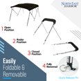 thumbnail image 3 of NEH 4-Bow Boat Bimini Top Boat Cover w/ Rear Support Poles 79-84"W, Fade-Proof, 900D Marine Canvas, Storage Boot, Sun Shade Canopy for Pontoon, V-Hull, Fishing, Jon Boat - 8'L x 54"H (Black), 3 of 9