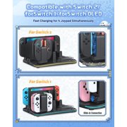 Charging Dock for Switch 2/1, Switch Cooling Fan for Nintendo Switch 2/1/OLED, Storage Stand for JoyCon 2/1 with 12 Card Slots, Controller/Headset Holder, 9 RGB Modes